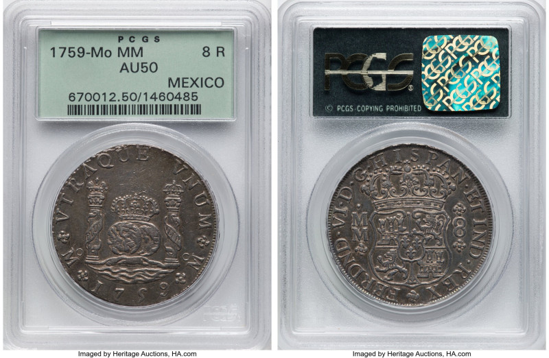 Ferdinand VI 8 Reales 1759 Mo-MM AU50 PCGS, Mexico City mint, KM104.2, Cal-495. ...