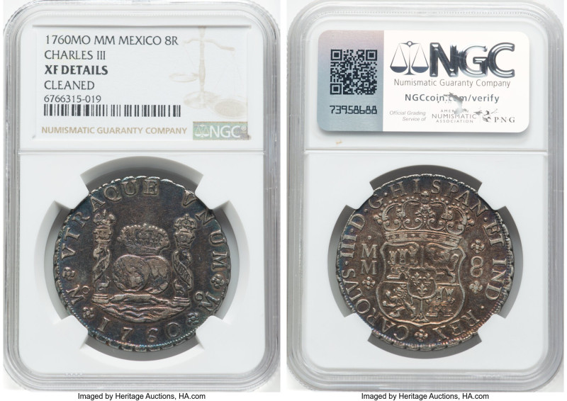 Charles III 8 Reales 1760 Mo-MM XF Details (Cleaned) NGC, Mexico City mint, KM10...