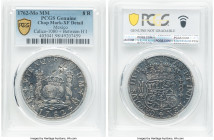 Charles III 8 Reales 1762 Mo-MM XF Details (Chop Mark) PCGS, Mexico City mint, KM105, Cal-1080. Tip of the crown points between H and I of HISPAN. HID...