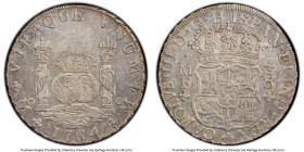 Charles III 8 Reales 1764 Mo-MF AU58 PCGS, Mexico City mint, KM105, Cal-1087. A bright, light-gray Choice AU specimen showing significant residual lus...