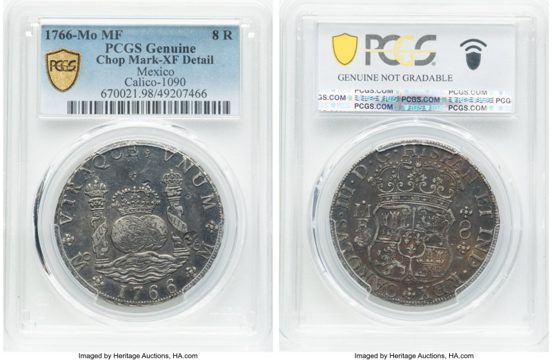 Charles III 8 Reales 1766 Mo-MF XF Details (Chop Mark) PCGS, Mexico City mint, K...