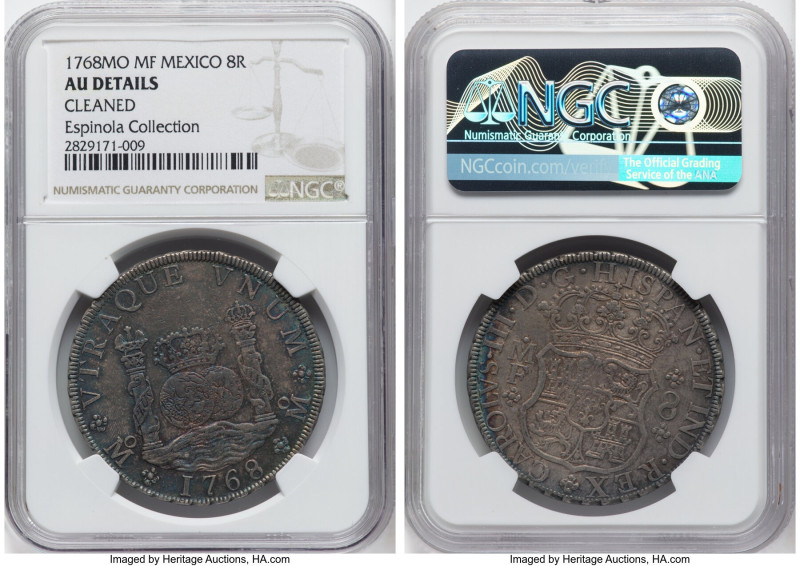 Charles III 8 Reales 1768 Mo-MF AU Details (Cleaned) NGC, Mexico City mint, KM10...