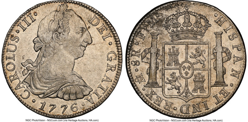 Charles III 8 Reales 1776 Mo-FM AU53 NGC, Mexico City mint, KM106.2, Cal-1110. A...