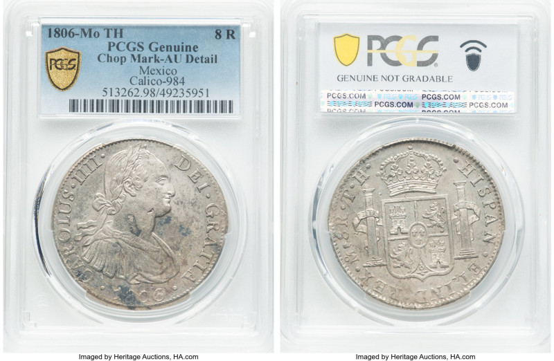 Charles IV 8 Reales 1806 Mo-TH AU Details (Chop Mark) PCGS, Mexico City mint, KM...