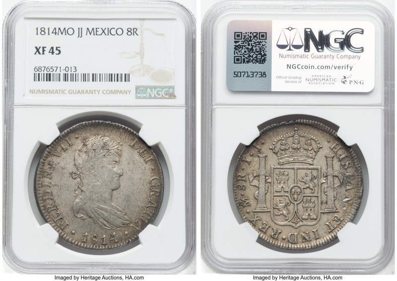 Ferdinand VII 8 Reales 1814 Mo-JJ XF45 NGC, Mexico City mint, KM111, Cal-1326. H...