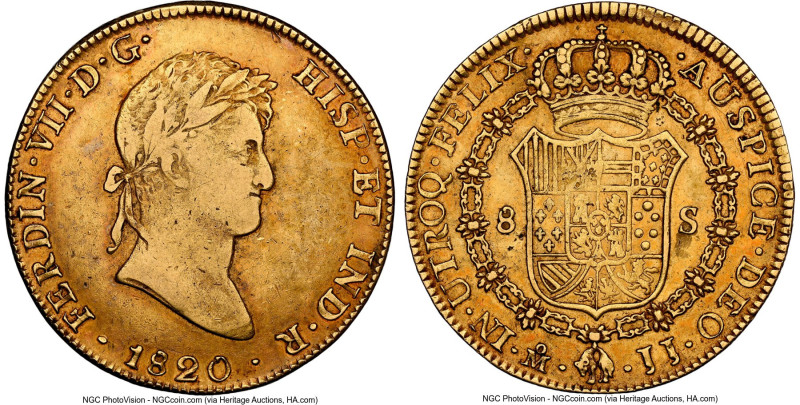 Ferdinand VII gold 8 Escudos 1820 Mo-JJ XF40 NGC, Mexico City mint, KM161, Cal-1...