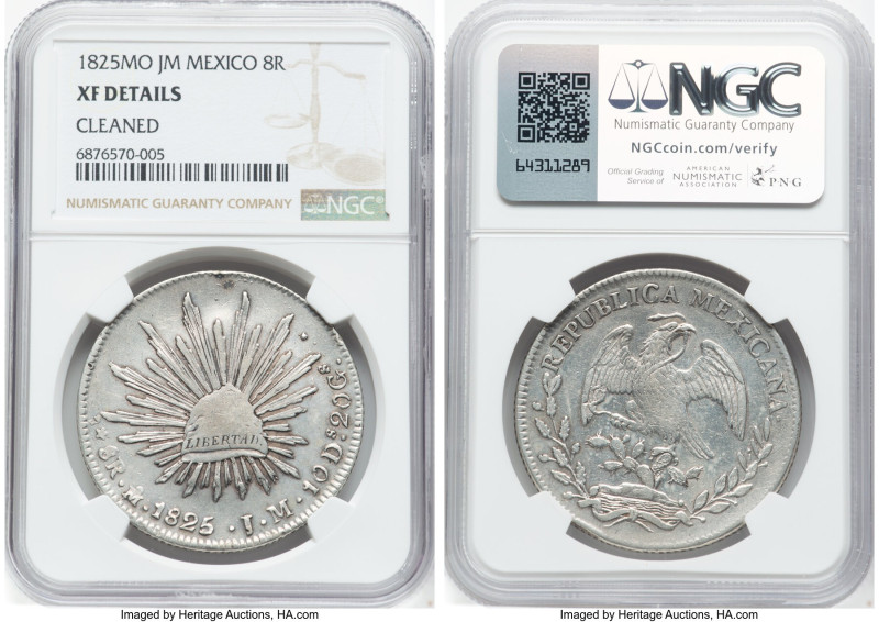 Republic 8 Reales 1825 Mo-JM XF Details (Cleaned) NGC, Mexico City mint, KM377.1...