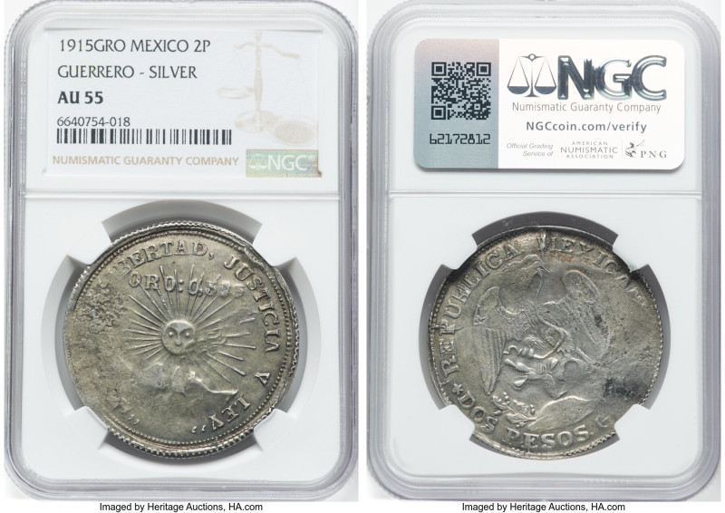 Guerrero. Revolutionary 2 Pesos 1915-GRO AU55 NGC, Guerrero mint, KM644. HID0980...