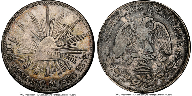 Guerrero. Revolutionary 2 Pesos 1915 CM-GRO XF45 NGC, KM662. Campo Morado issue....