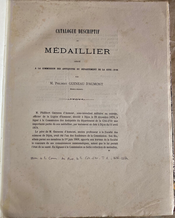 Geneau D'Aumont P. Catalogue descriptif du médaillier légué à la commission des ...