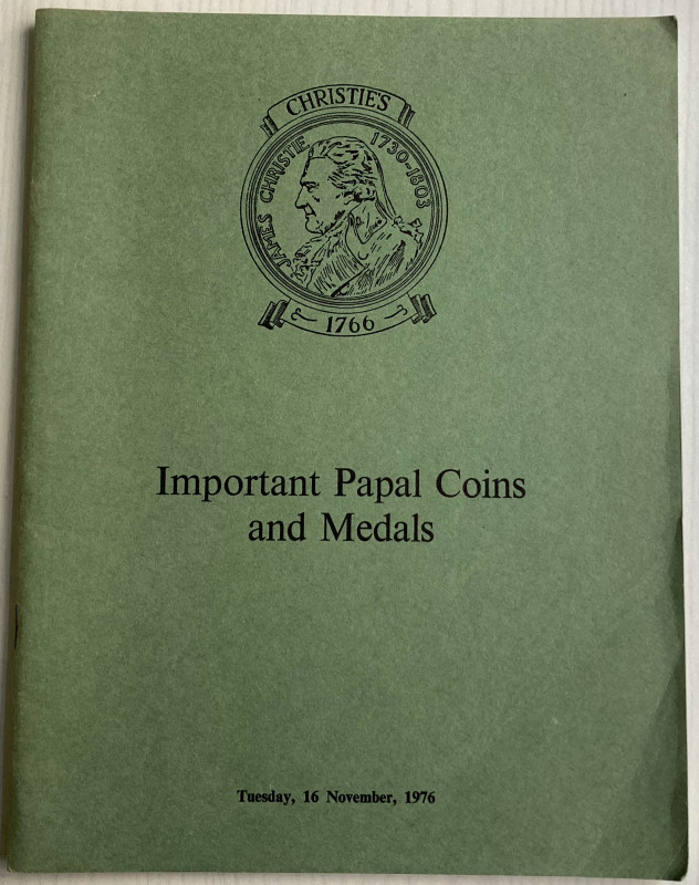 Christie's. Important Papal coins and medals. London, 16 November 1976. Brossura...