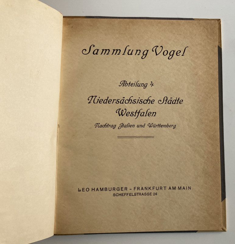 Hamburger L. Sammlung Vogel Abteilung IV Niedersachsische Stadte, Westfalen nebs...