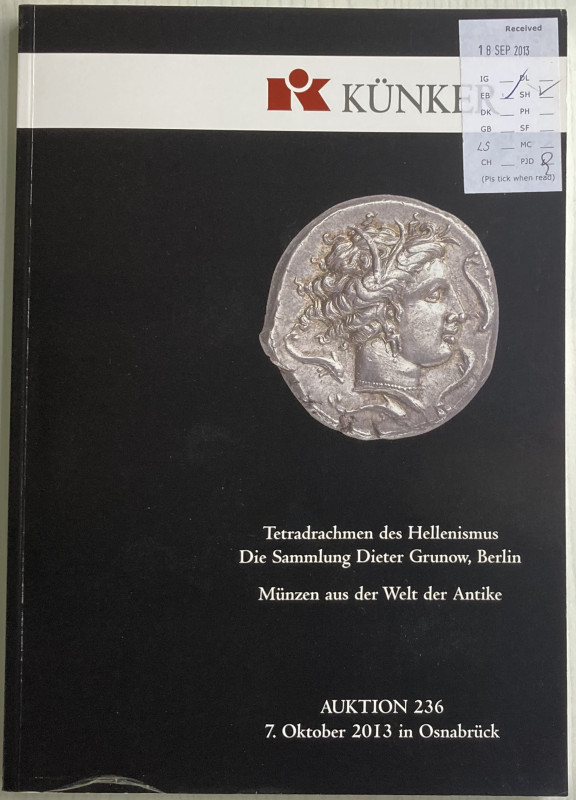 Kunker Auktion 236. Tetradrachmen des Hellenismus, Sammlung Dieter Grunow. Münze...