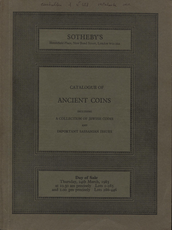 SOTHEBY’S. – London, 24 – March, 1983. Catalogue ancient coins, including a coll...