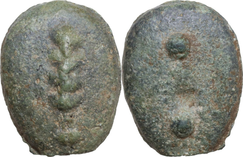 Greek Italy. Uncertain Umbria or Etruria. AE Cast Sextans, 3rd cent. BC. Obv. Cl...