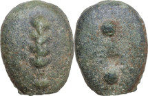 Greek Italy. Uncertain Umbria or Etruria. AE Cast Sextans, 3rd cent. BC. Obv. Club. Rev. Two pellets. HN Italy 54; Vecchi ICC 199; Vecchi EC II, 5. ; ...