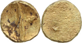 Greek Italy. Etruria, uncertain mint. AV As, 3rd century BC. Obv. I between two pellets. Rev. Blank. Vecchi EC 4, p. 384. AV. 0.10 g. 4.00 mm. RRR. Ex...