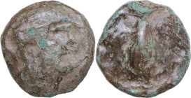 Greek Italy. Samnium, Southern Latium and Northern Campania, Meles. AE Cast Semuncia, Time of Hannibal c. 216-210 BC. Obv. Beardless male head right. ...