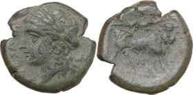 Greek Italy. Samnium, Southern Latium and Northern Campania, Suessa Aurunca. AE 19 mm, 265-240 BC. Obv. SVESANO. Laureate head of Apollo left; behind,...