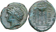 Greek Italy. Central and Southern Campania, Neapolis. AE 18 mm, 300-275 BC. Obv. Laureate male head left. Rev. ΝΕΟΠΟ/ΛΙΤΩΝ. Tripod. HN Italy 583; HGC ...