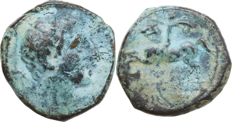 Greek Italy. Central and Southern Campania, Neapolis. AE 15.5 mm. 250-225 BC. Ob...