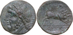 Greek Italy. Northern Apulia, Arpi. AE Unit, c. 325-275 BC. Obv. Laureate head of Zeus left; behind, thunderbolt. Rev. Wild boar right; above, spearhe...