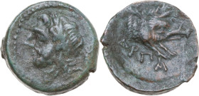 Greek Italy. Northern Apulia, Arpi. AE 15.5 mm, 325-275 BC. Obv. Laureate head of Zeus left: behind, thunderbolt. Rev. APΠA. Forepart of boar right. H...