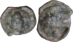 Greek Italy. Northern Apulia, Luceria. Light series. AE Cast Uncia, c. 217-212 BC. Obv. Frog. Rev. Corn-ear; above, pellet; below, L. HN Italy 677e; V...