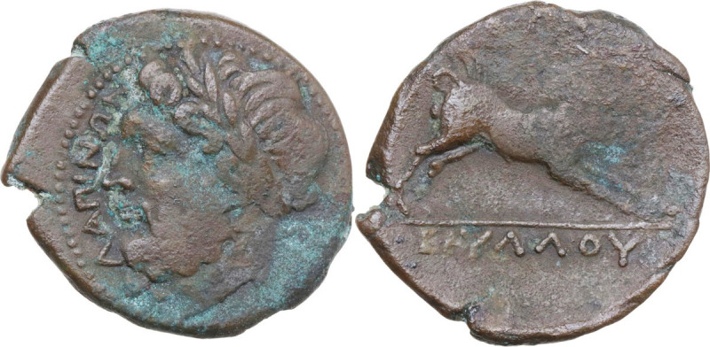 Greek Italy. Northern Apulia, Salapia. AE 22 mm, c. 225-210 BC. Obv. ΣΑΛΑΠΙΝΩΝ. ...