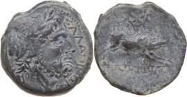 Greek Italy. Northern Apulia, Salapia. AE 21 mm, c. 225-210 BC. Obv. ΣΑΛΑΠΙΝΩΝ. Laureate head of Zeus right. Rev. Boar charging right; above, wreath; ...