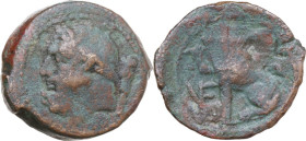 Greek Italy. Northern Apulia, Venusia. AE Uncia, c. 210-200 BC. Obv. Laureate head of Herakles left; club behind, pellet below. Rev. Lion seated left,...