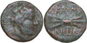 Greek Italy. Southern Apulia, Caelia. AE Sextans, c. 220-150 BC. Obv. Laureate head of Zeus right. Rev. ΚΑΙΛΙ/ΝωΝ. Thunderbolt. HN Italy 769; HGC 1 57...