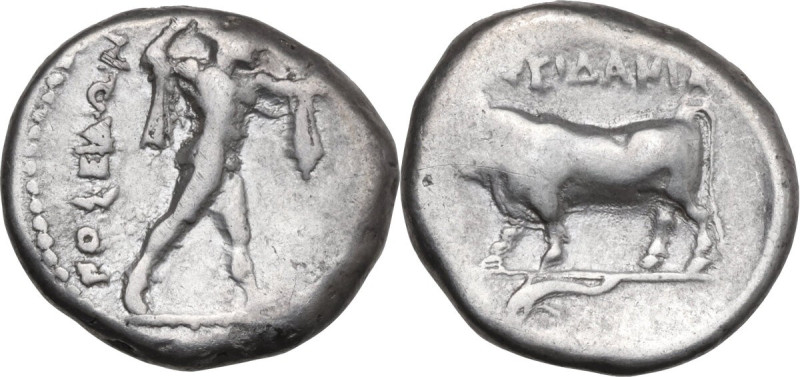 Greek Italy. Northern Lucania, Posidonia. AR Stater, 410-350 BC. Obv. Poseidon a...