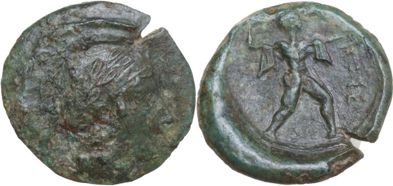 Greek Italy. Northern Lucania, Posidonia. AE 16.5 mm, c. 420-390 BC. Obv. Head o...