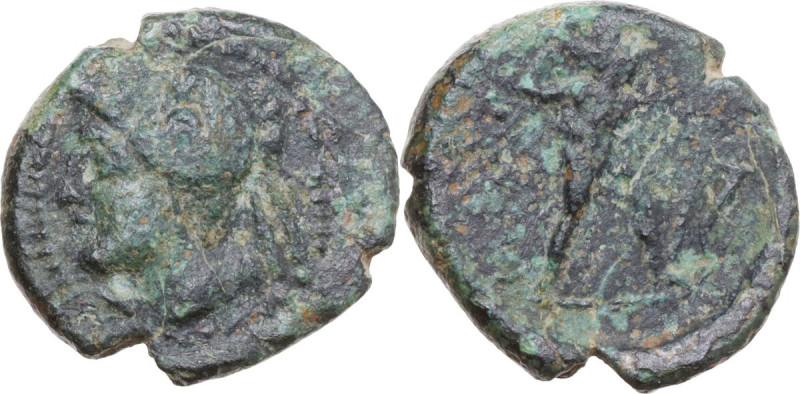 Greek Italy. Southern Lucania, The Lucanians. AE 18 mm, c. 209-207 BC. Obv. Head...