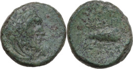 Greek Italy. Northern Lucania, Paestum. AE Semis, c. 90-44 BC. Obv. Head of Herakles right, wearing lion skin. Rev. Club; Q • CEP above, DE • III • TO...