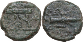 Greek Italy. Northern Lucania, Paestum. AE Triens, c. 90-45 BC. Obv. P-AE. Curule chair; four pellets in exergue. Rev. L AP P / MASSO. Fasces. HN Ital...