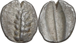 Greek Italy. Southern Lucania, Metapontum. AR Obol, c. 470-440 BC. Obv. Ear of barley with five grains. Rev. Incuse barley grain. HN Italy 1488 (diobo...