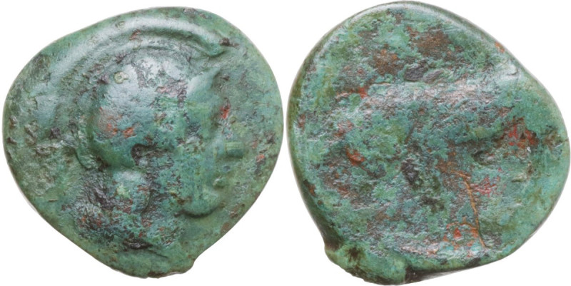 Greek Italy. Southern Lucania, Thurium. AE 16 mm, c. 435-405 BC. Obv. Head of At...