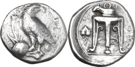 Greek Italy. Bruttium, Kroton. Fourreé Nomos, c. 425-350 BC. Obv. Eagle with closed wings standing left, head right, on the head of a stag right. Rev....