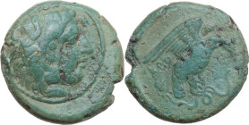 Greek Italy. Bruttium, Kroton. AE 19 mm, c. 350-300 BC. Obv. Head of Herakles right, wearing lion skin; above, ΔION; to upper right, Z. Rev. KPO. Eagl...