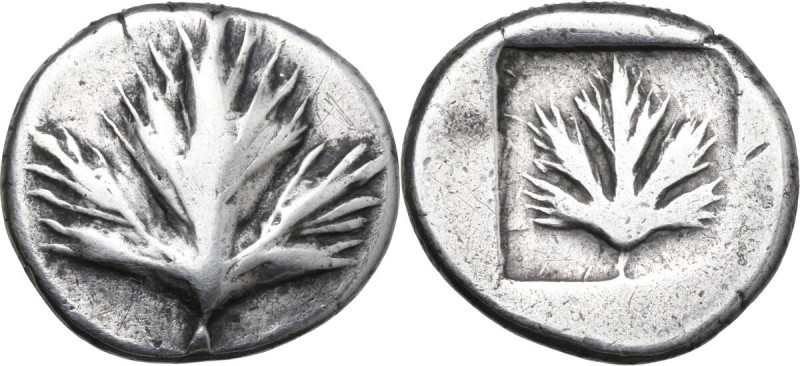 Sicily. Selinos. AR Didrachm, c. 540-515 BC. Obv. Selinon leaf. Rev. Selinon lea...