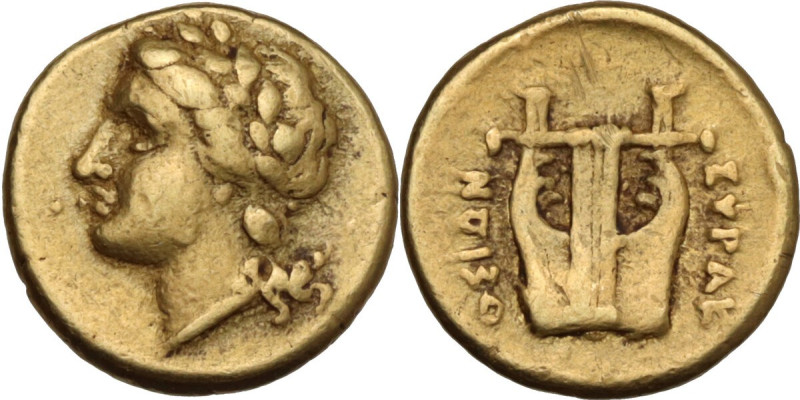 Sicily. Syracuse. Agathokles (317-289 BC). EL 25 litrai, c. 310-300 BC. Obv. Lau...