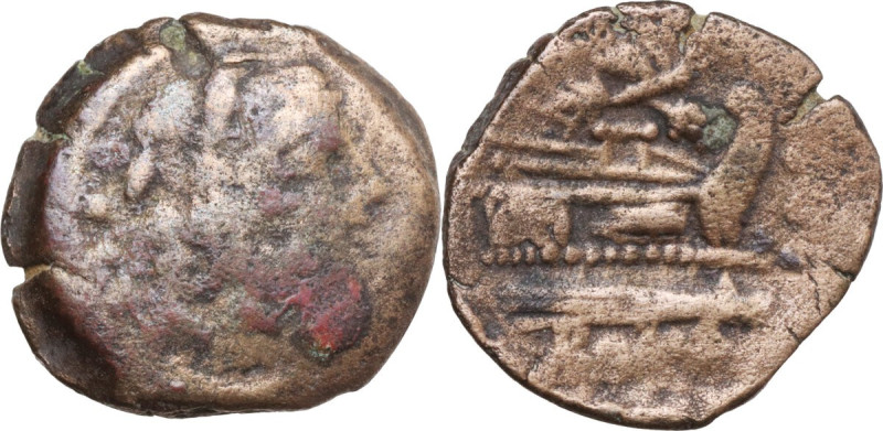 'Butterfly and vine branch' series. AE Quadrans, c. 169-158 BC. Obv. Head of Her...