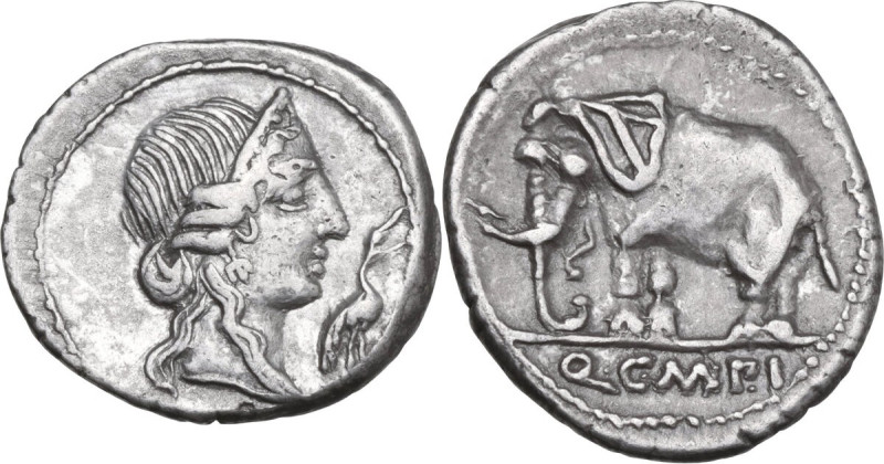 Q. Caecilius Metellus Pius. AR Denarius, North Italy, 81 BC. Obv. Diademed head ...