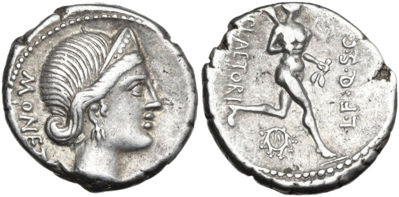 L. Plaetorius Cestianus. Denarius, 74 BC. Obv. Diademed and draped bust of Juno ...