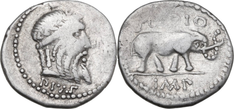 Q. Caecilius Metellus Pius Scipio. AR Denarius, Africa, 47-46 BC. Obv. Laureate ...