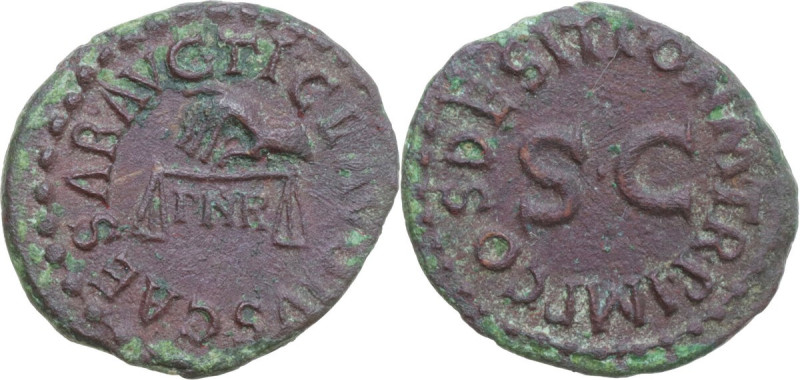 Claudius (41-54). AE Quadrans, c. 41-42. Obv. TI CLAVDIVS CAESAR AVG. Hand holdi...