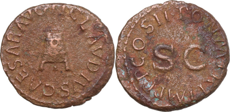 Claudius (41-54). AE Quadrans, 41-54 AD. Obv. TI CLAVDIVS CAESAR AVG. Modius on ...