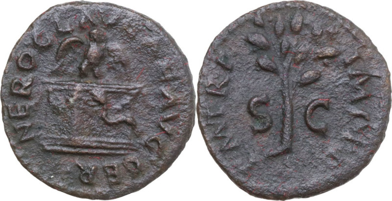 Nero (54 68). AE Quadrans. Obv. NERO CLAV CAE AVG GER. Owl standing facing, wing...